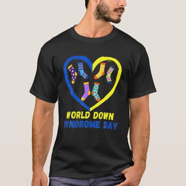 Blå Gult Heart 21 World Down Syndrome Awareness T Shirt (Framsida)
