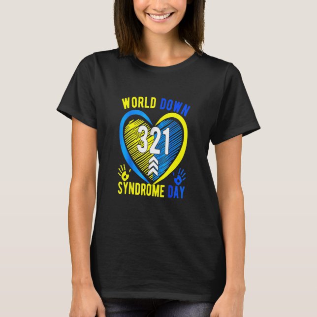 Blå Gult Heart 21 World Down Syndrome Awareness T Shirt (Framsida)