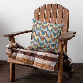 Blå Gult Hearts Rustic Mönster Kudde