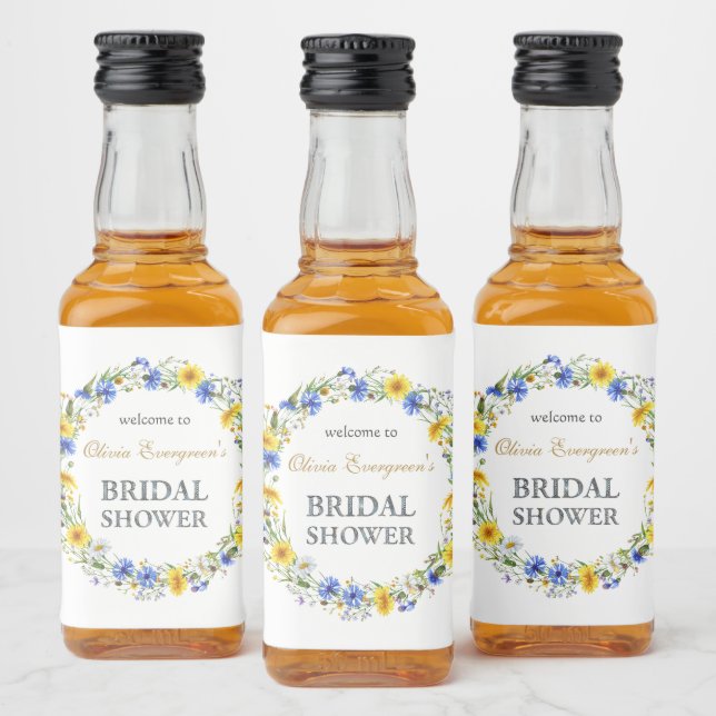 Blå Gult Lavender Wildbloms hälsning Spritflaskor Etikett (Flaskor)