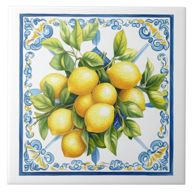 Blå Gult Lemons Kakelplatta (Framsidan)