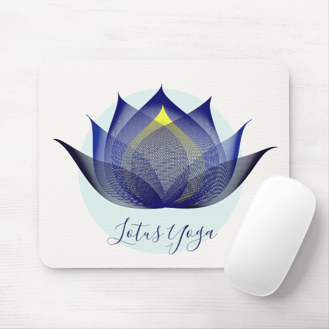 Blå Gult Lotus Flower Art-Elegant Unik Yoga Musmatta (Med mus)