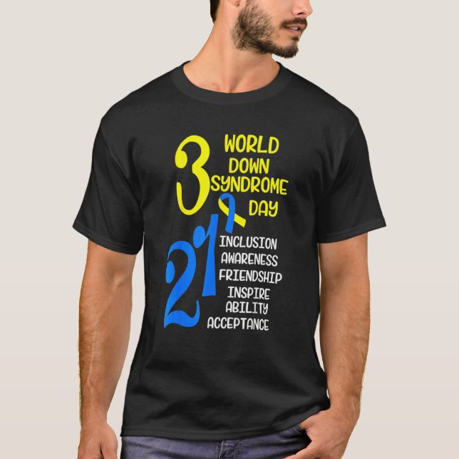 Blå Gult-menyfliksområdet 321 World Down Syndrome  T Shirt (Framsida)
