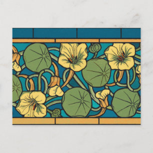 Blå Gult Nasturtium Flower Nouveau Mönster Vykort