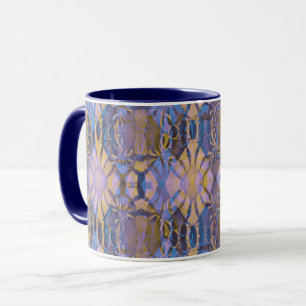 Blå, Gult och Lila Batik Stil Mugg