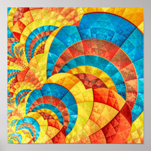 Blå, Gult och Orange Fractal Mönster Poster