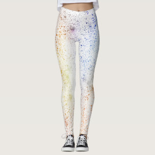 Blå, Gult och Orange vattenfärgsplåtar Leggings