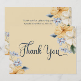 Blå Gult och vit Blommigt Bröllop Tack Kort