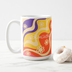 Blå,Gult,Orange, Rosa Blommigt Abstrakt Kaffemugg