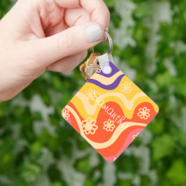 Blå,Gult,Orange, Rosa Blommigt Abstrakt Nyckelring