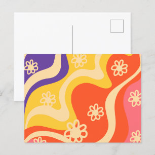 Blå,Gult,Orange, Rosa Blommigt Abstrakt Vykort