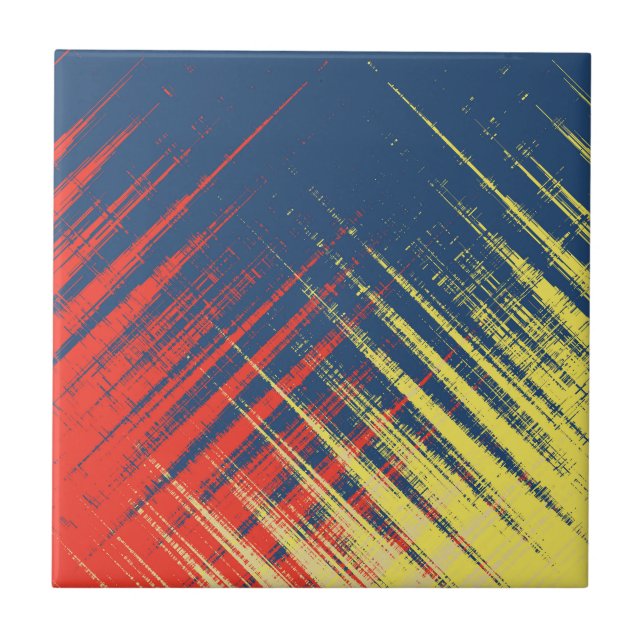 Blå Gult Red Cream Kakelplatta (Framsidan)