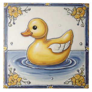 Blå Gult Rubber Anka Cute Duckie Ducky Bathroom Kakelplatta