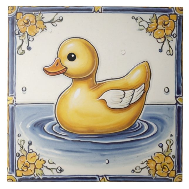Blå Gult Rubber Anka Cute Duckie Ducky Bathroom Kakelplatta (Framsidan)