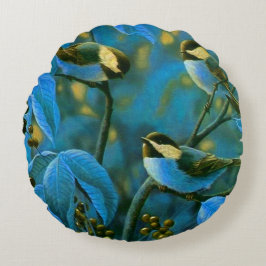 Blå gult småfåglar rund kudde