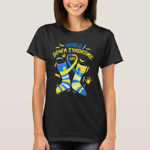 Blå Gult Sock 21 Världsdag för ökad medvetenhet T Shirt
