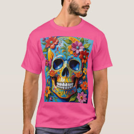 Blå Gult Socker Skullblomma Leverans T Shirt