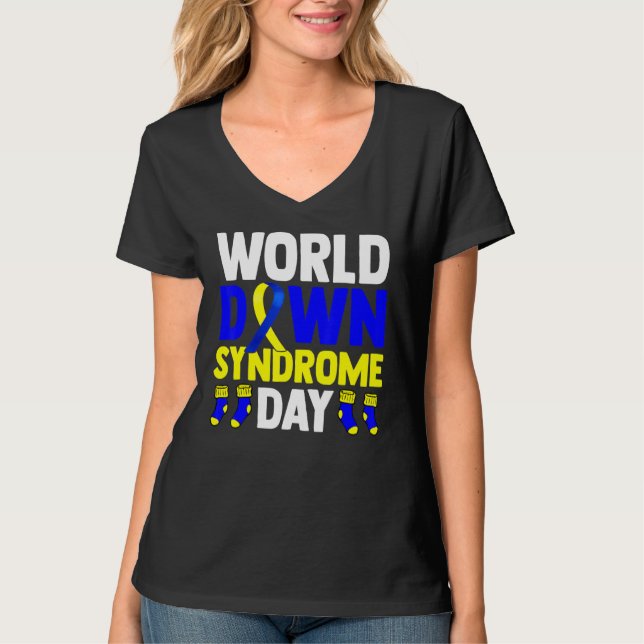 Blå Gult Socks World Down Syndrome Awareness Da T Shirt (Framsida)