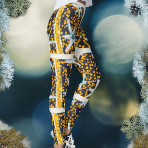 Blå gult som skuggar julstjärnor leggings