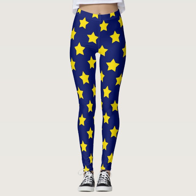 Blå Gult Stars Mönster dekorativ Leggings (Framsida)