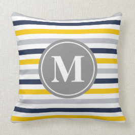 Blå Gult, stripe Mönster Monogram Kudde
