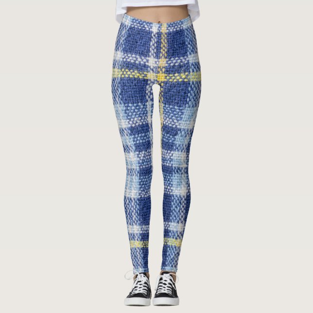 Blå Gult Tartan: Fashionable Play Leggings (Framsida)