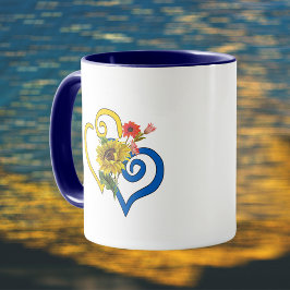 Blå Gult Twisted Heart med Solros Bouquet Mugg