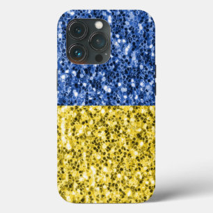 Blå gult Ukraina flagga glitter faux sparkles