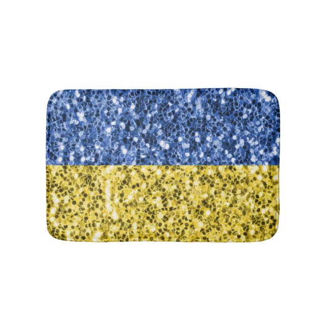 Blå gult Ukraina flagga glitter faux sparkles Badrumsmatta (Framsidan)