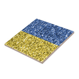Blå gult Ukraina flagga glitter faux sparkles Kakelplatta