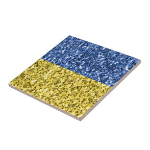 Blå gult Ukraina flagga glitter faux sparkles Kakelplatta