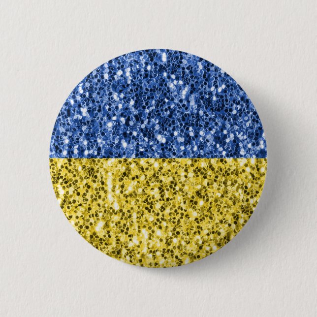 Blå gult Ukraina flagga glitter faux sparkles Knapp (Framsida)