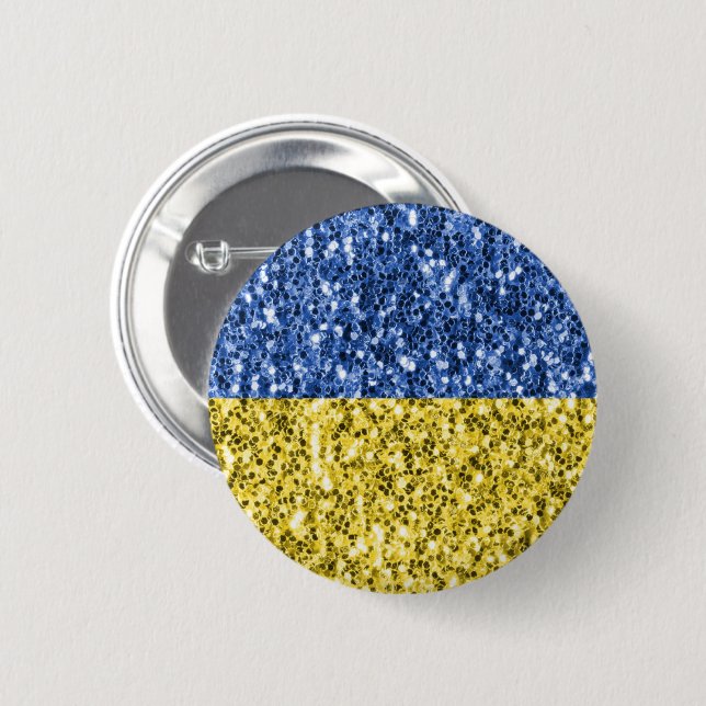 Blå gult Ukraina flagga glitter faux sparkles Knapp (Framsida & baksida)