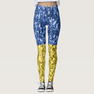 Blå gult Ukraina flagga glitter faux sparkles Leggings