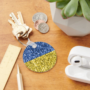 Blå gult Ukraina flagga glitter faux sparkles Nyckelring