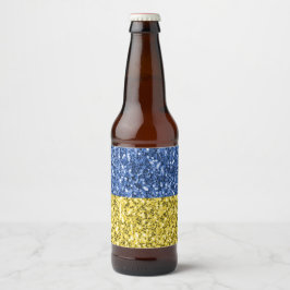 Blå gult Ukraina flagga glitter faux sparkles Ölflaska Etikett