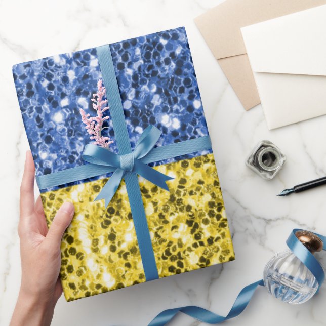 Blå gult Ukraina flagga glitter faux sparkles Presentpapper (Gifting)