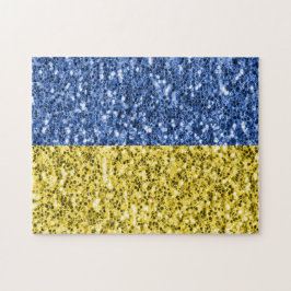 Blå gult Ukraina flagga glitter faux sparkles Pussel