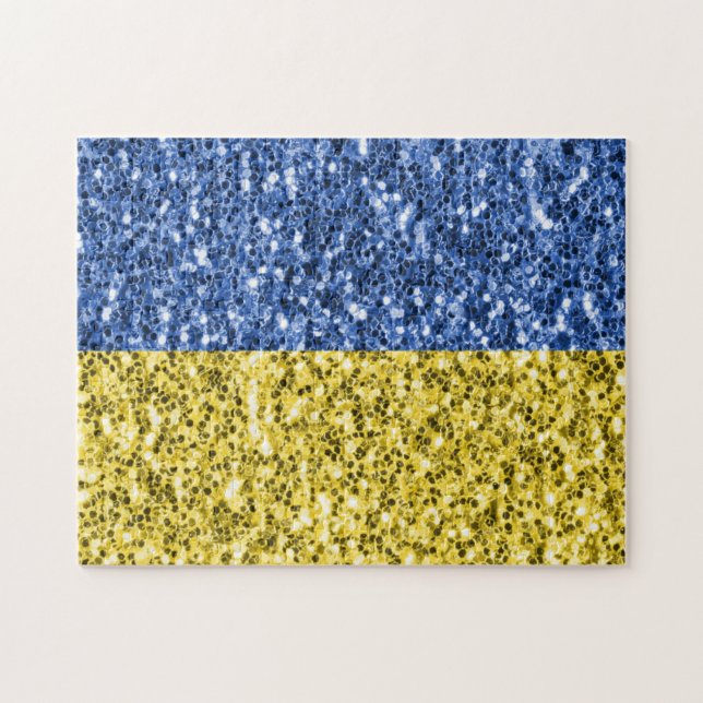Blå gult Ukraina flagga glitter faux sparkles Pussel (Horisontell)