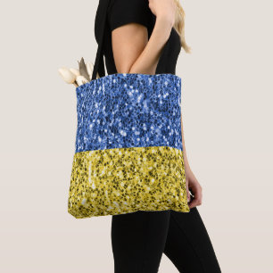 Blå gult Ukraina flagga glitter faux sparkles Tygkasse