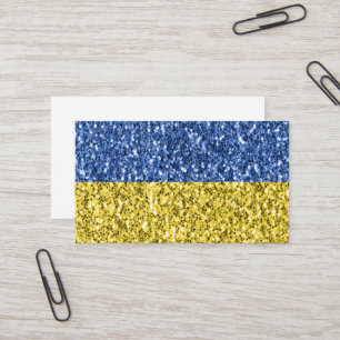 Blå gult Ukraina flagga glitter faux sparkles Visitkort