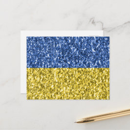 Blå gult Ukraina flagga glitter faux sparkles Vykort