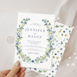 Blå gult, vattenfärgad blomma, bohemian bröllop inbjudningar