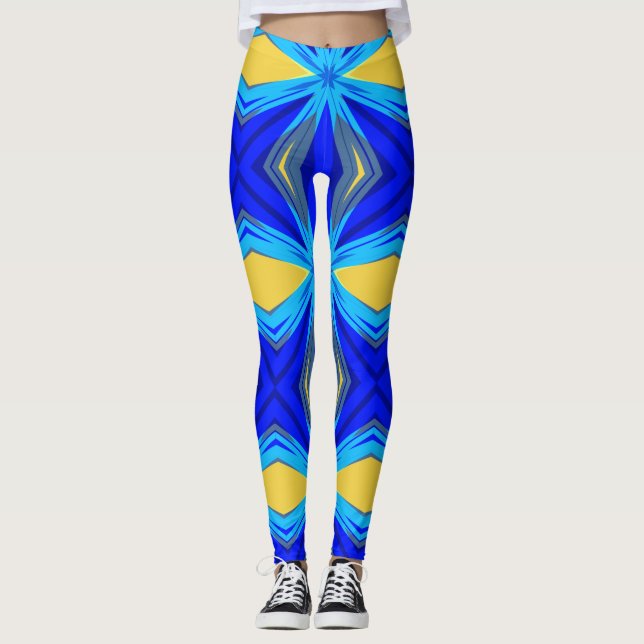 Blå Gult Vinterjul jul Julafton Star Starburst Leggings (Framsida)