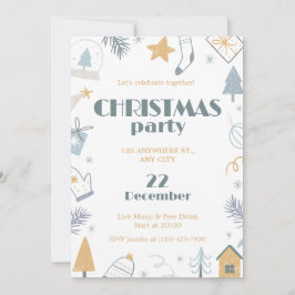 Blå Gult Vit enkel jul Party Inbjudningar