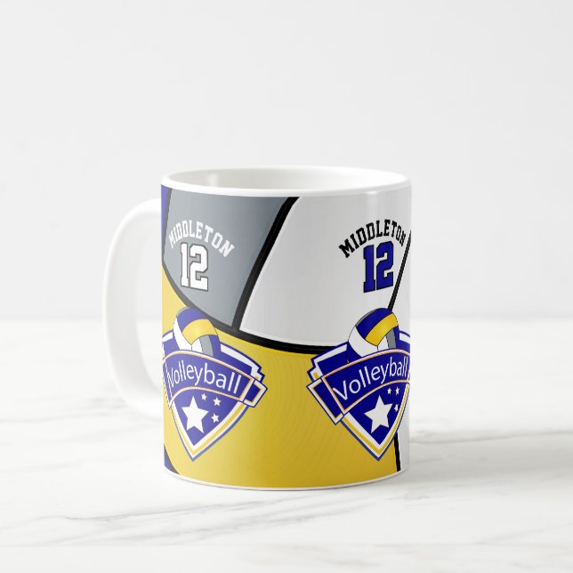 Blå, Gult, vit och Grått volleyball Kaffemugg (Framsida vänster)