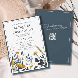 Blå Gult Wildblommor Elegant Formal Bröllop Inbjudningar
