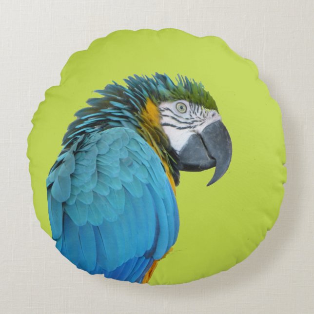 Blå Gulten Macaw Round Pillow Rund Kudde (Framsidan)