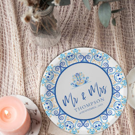 Blå Gulten Ornamental Mrs Namn Bröllopsfest