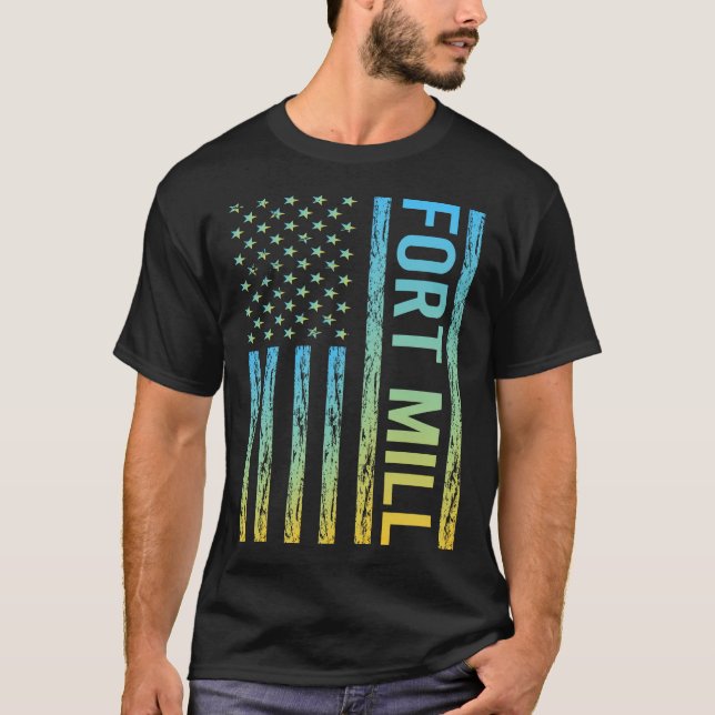 Blå Gulten USA flagga Fort Mill T Shirt (Framsida)